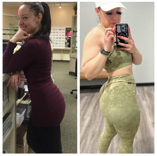 5 foot 8 Female 8 lbs Muscle Gain Before and After 160 lbs to 168 lbs