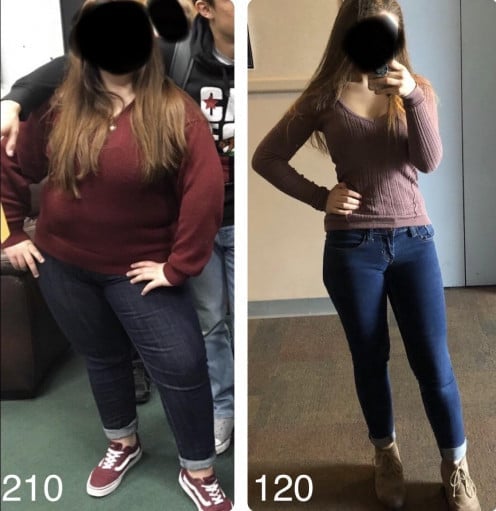 90 lbs Weight Loss Before and After 5 foot 1 Female 210 lbs to 120 lbs