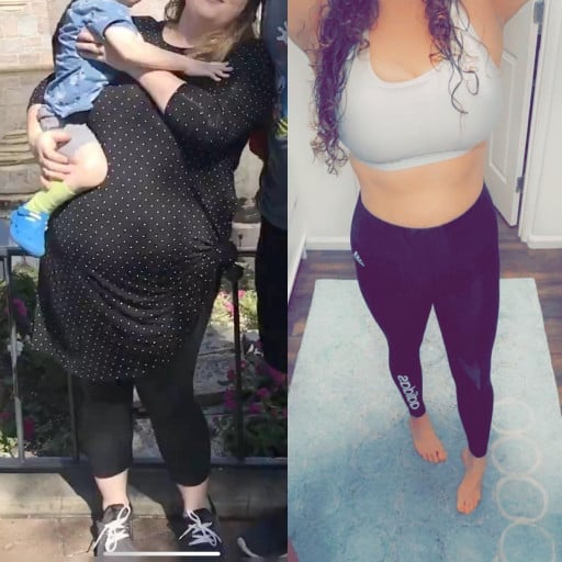 Before and After 49 lbs Fat Loss 5'5 Female 215 lbs to 166 lbs