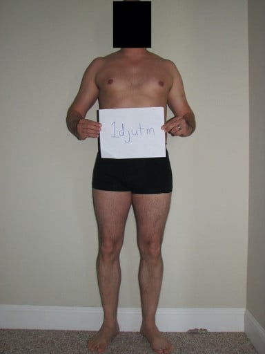 A photo of a 5'7" man showing a fat loss from 180 pounds to 170 pounds. A respectable loss of 10 pounds.