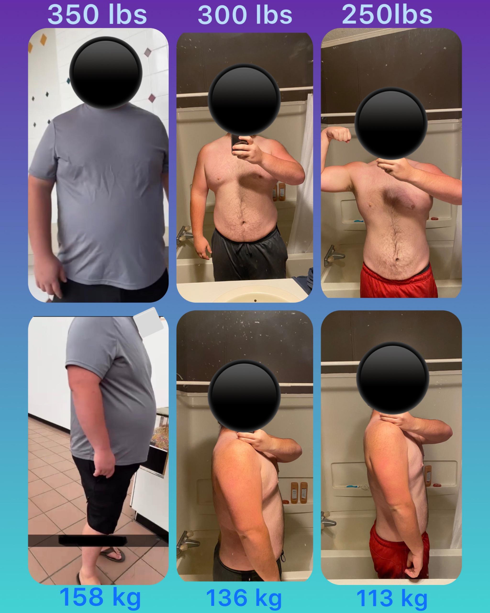 192 lbs Weight Loss Before and After 6 foot 2 Male 350 lbs to 158 lbs
