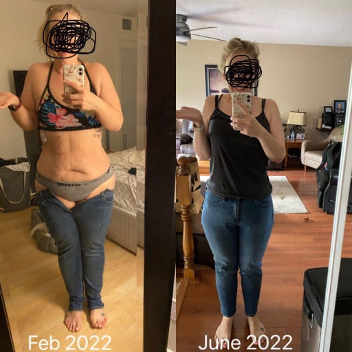 46 lbs Weight Loss Before and After 5 foot 6 Female 195 lbs to 149 lbs