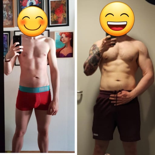 44 lbs Weight Gain Before and After 6 foot Male 152 lbs to 196 lbs