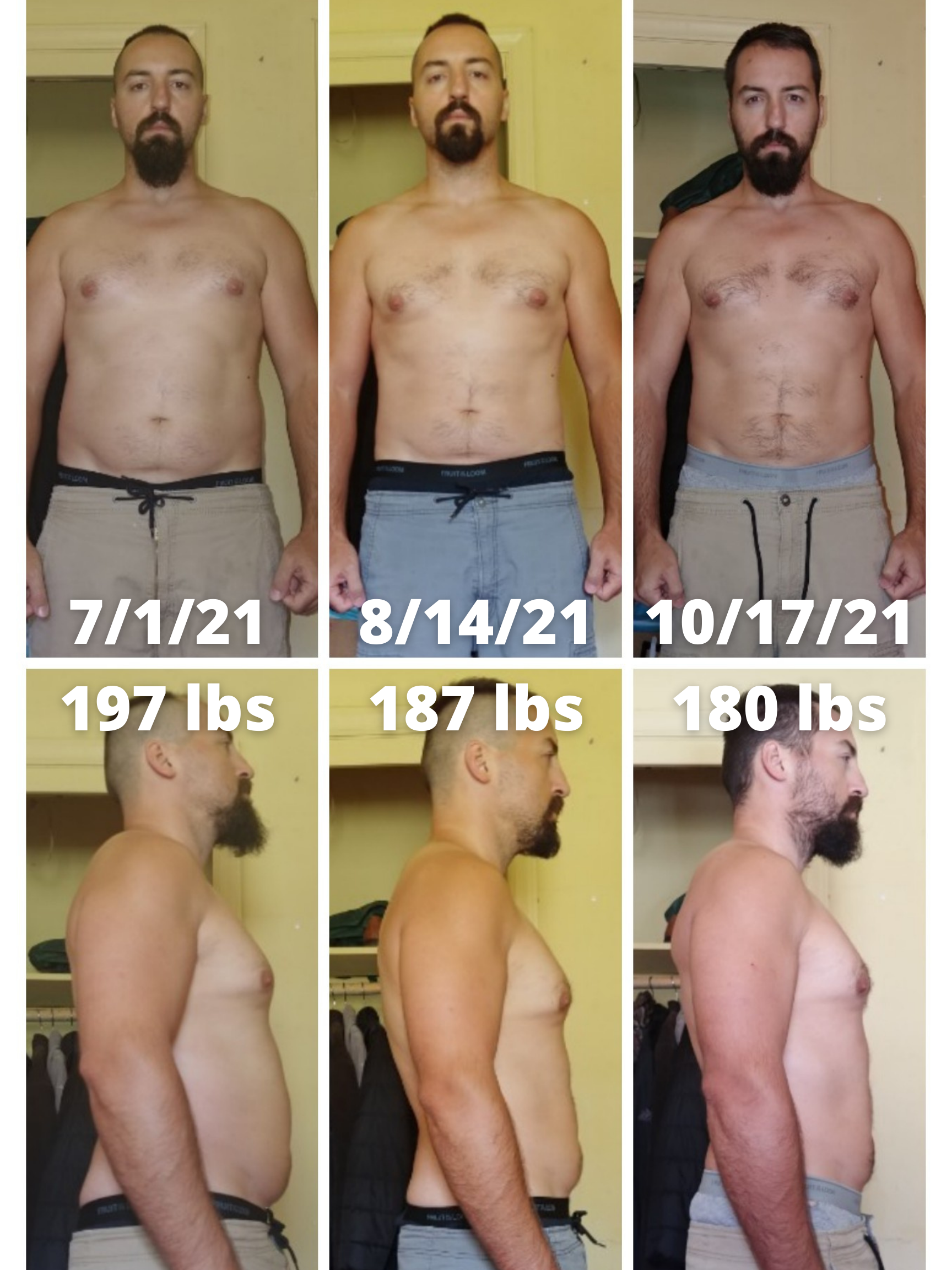 5 foot 9 Male 17 lbs Fat Loss Before and After 197 lbs to 180 lbs