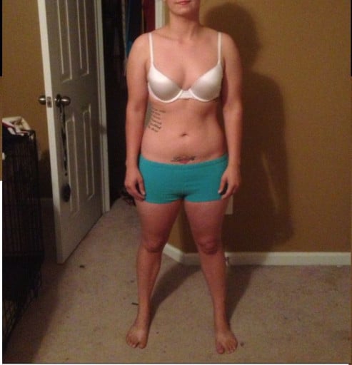 A before and after photo of a 5'2" female showing a snapshot of 133 pounds at a height of 5'2