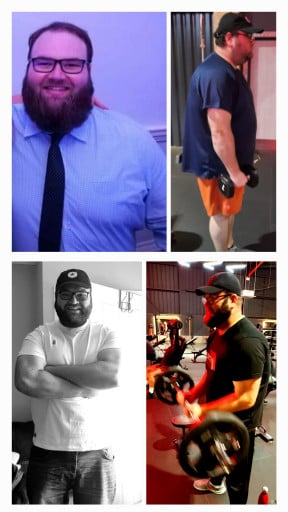 Before and After 75 lbs Fat Loss 6 feet 2 Male 349 lbs to 274 lbs