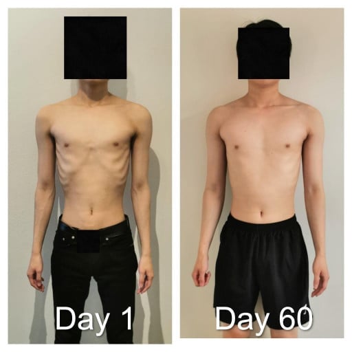 20 lbs Weight Gain Before and After 5 foot 7 Male 108 lbs to 128 lbs