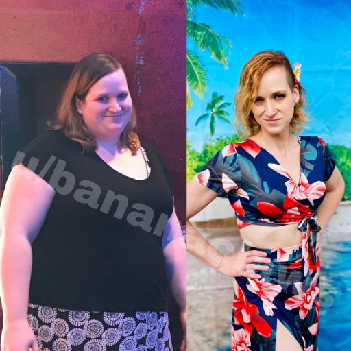 A picture of a 6'0" female showing a weight loss from 370 pounds to 163 pounds. A total loss of 207 pounds.