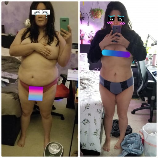5 feet 4 Female 35 lbs Fat Loss Before and After 210 lbs to 175 lbs