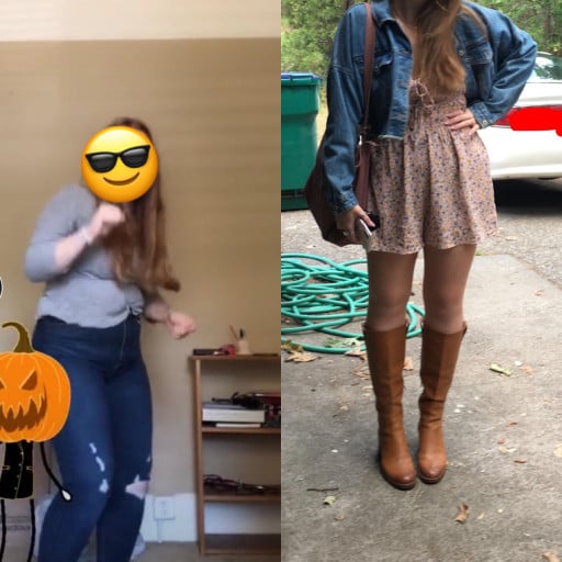 Before and After 35 lbs Fat Loss 5 feet 9 Female 190 lbs to 155 lbs