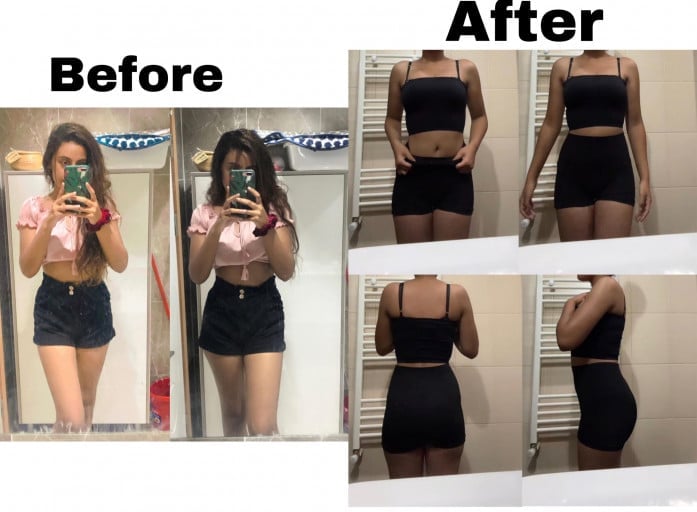 A progress pic of a 5'1" woman showing a weight bulk from 100 pounds to 112 pounds. A total gain of 12 pounds.