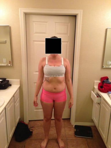 A progress pic of a 5'5" woman showing a snapshot of 145 pounds at a height of 5'5