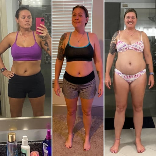 5 feet 6 Female Progress Pics of 16 lbs Weight Gain 154 lbs to 170 lbs