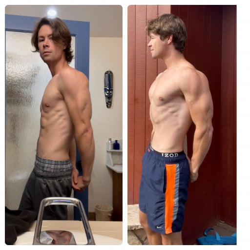 Progress Pics of 20 lbs Weight Gain 6 foot 2 Male 150 lbs to 170 lbs