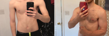 Before and After 35 lbs Muscle Gain 6'1 Male 130 lbs to 165 lbs