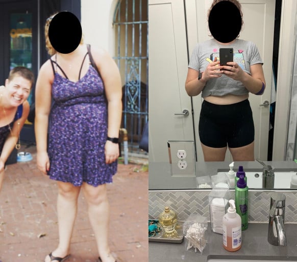 A picture of a 5'10" female showing a weight loss from 285 pounds to 195 pounds. A total loss of 90 pounds.