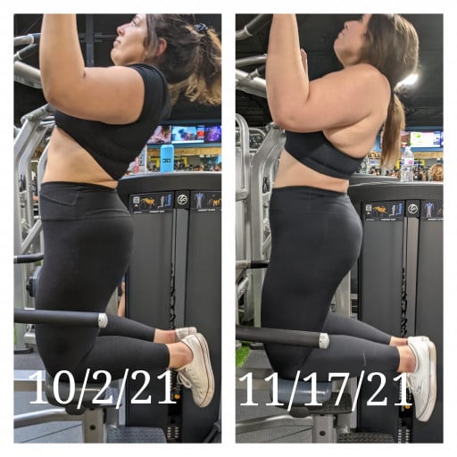 A picture of a 5'9" female showing a weight loss from 236 pounds to 226 pounds. A net loss of 10 pounds.
