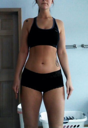A photo of a 5'9" woman showing a snapshot of 155 pounds at a height of 5'9