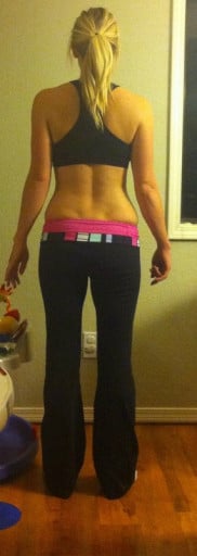 A picture of a 5'6" female showing a fat loss from 140 pounds to 130 pounds. A respectable loss of 10 pounds.