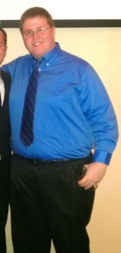 A photo of a 6'1" man showing a fat loss from 335 pounds to 245 pounds. A respectable loss of 90 pounds.