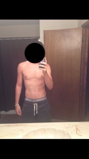A before and after photo of a 5'8" male showing a weight loss from 165 pounds to 135 pounds. A net loss of 30 pounds.