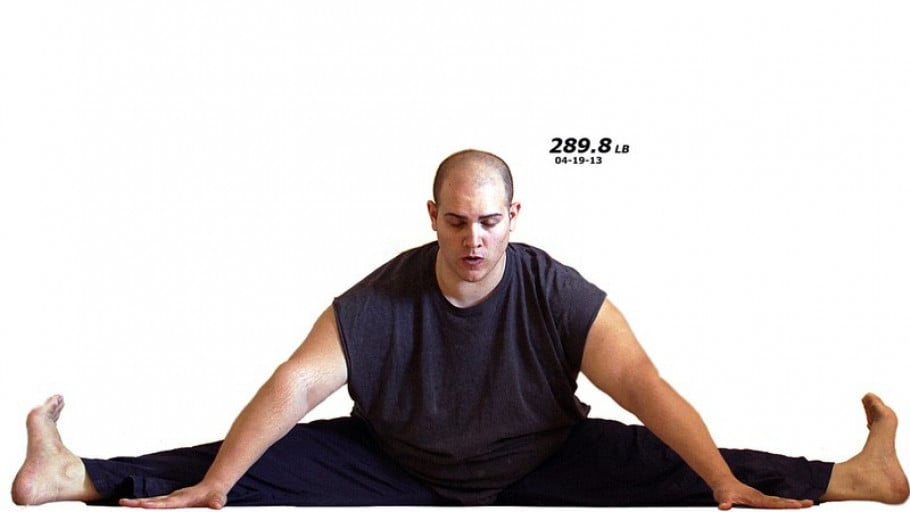 A photo of a 5'11" man showing a weight reduction from 400 pounds to 285 pounds. A net loss of 115 pounds.