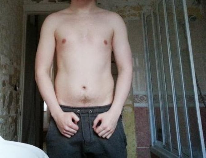 A progress pic of a 5'8" man showing a weight bulk from 133 pounds to 180 pounds. A total gain of 47 pounds.