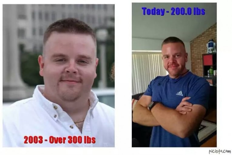 A picture of a 6'0" male showing a weight loss from 330 pounds to 200 pounds. A total loss of 130 pounds.