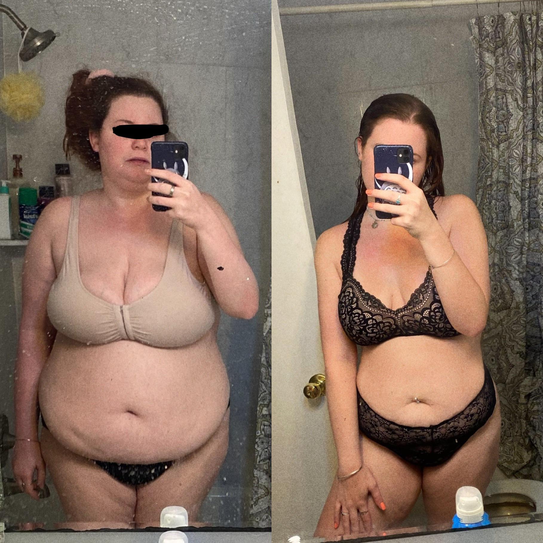 Before and After 100 lbs Fat Loss 5 foot 8 Female 300 lbs to 200 lbs