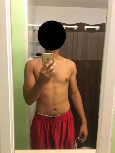 A before and after photo of a 6'1" male showing a snapshot of 163 pounds at a height of 6'1