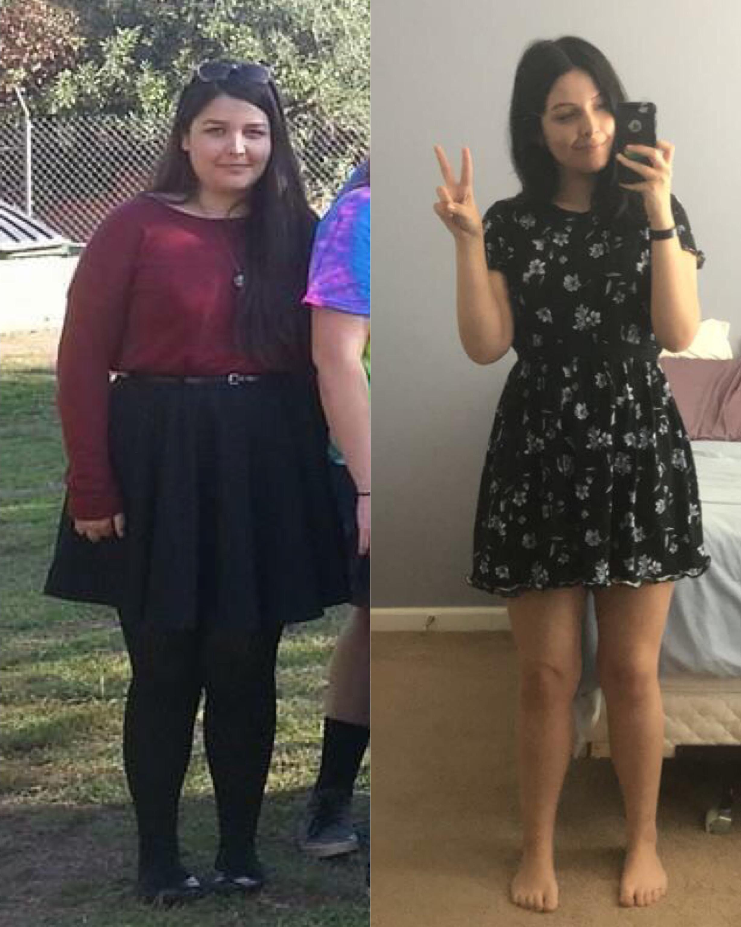 Before and After 77 lbs Weight Loss 5 feet 5 Female 225 lbs to 148 lbs
