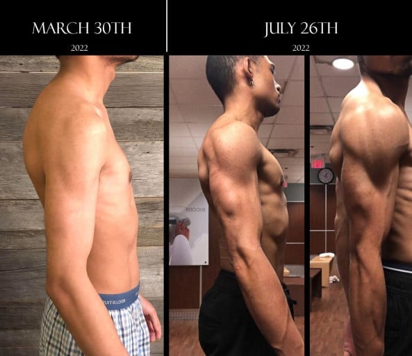 Before and After 18 lbs Muscle Gain 5'10 Male 122 lbs to 140 lbs
