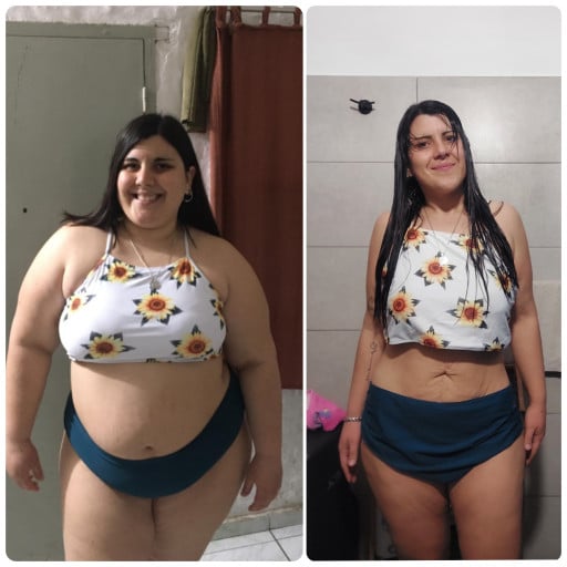 112 lbs Fat Loss Before and After 5 foot 6 Female 287 lbs to 175 lbs