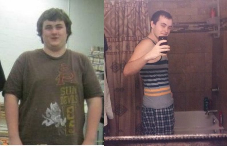 A progress pic of a 5'11" man showing a fat loss from 270 pounds to 170 pounds. A net loss of 100 pounds.