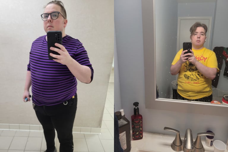 A before and after photo of a 5'3" male showing a weight reduction from 217 pounds to 202 pounds. A total loss of 15 pounds.