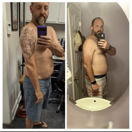 A picture of a 6'2" male showing a weight loss from 273 pounds to 253 pounds. A total loss of 20 pounds.