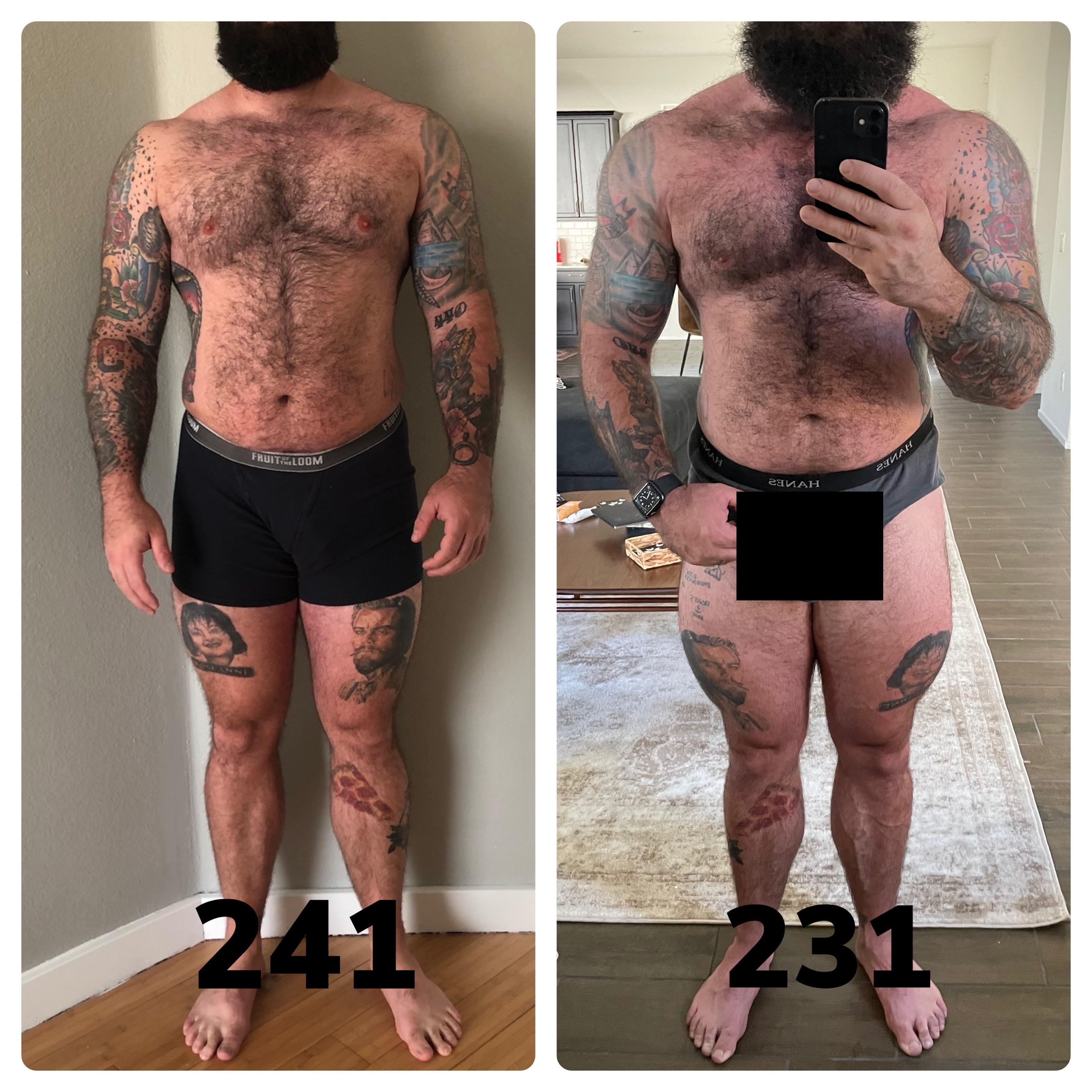 6 foot Male 10 lbs Weight Loss 241 lbs to 231 lbs