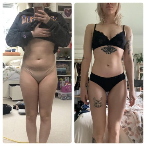 35 lbs Fat Loss Before and After 5'6 Female 155 lbs to 120 lbs