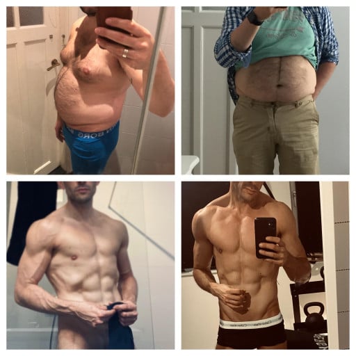 5'10 Male Before and After 75 lbs Fat Loss 220 lbs to 145 lbs