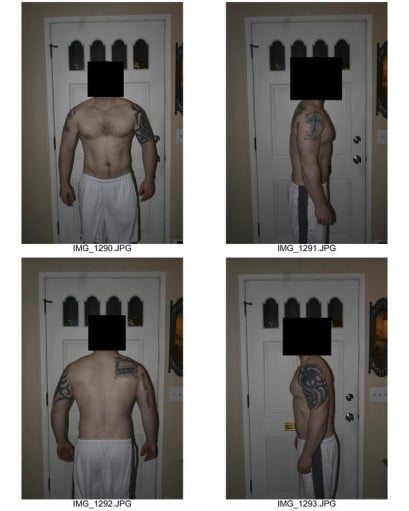 A photo of a 5'7" man showing a weight loss from 210 pounds to 195 pounds. A total loss of 15 pounds.