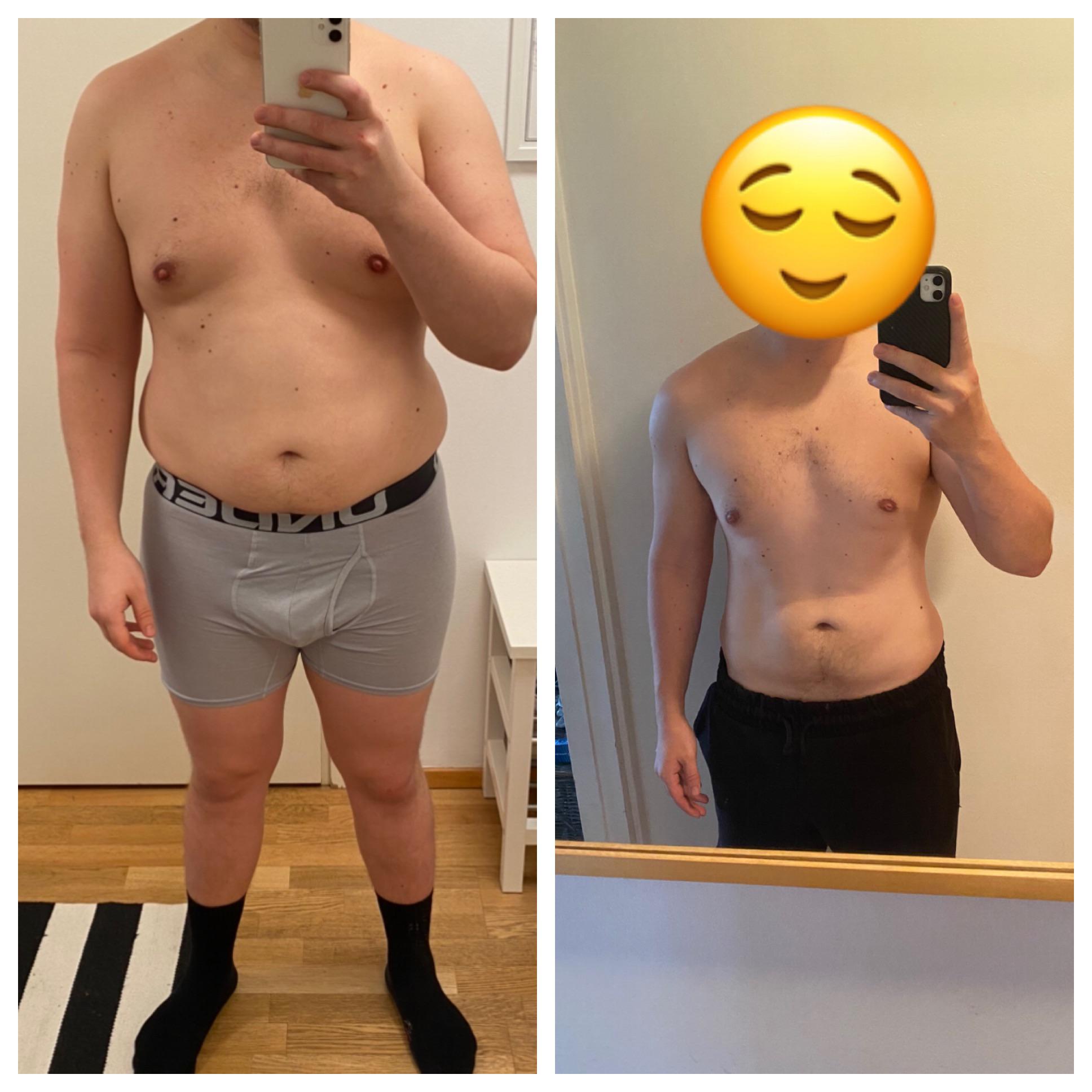 33 lbs Fat Loss Before and After 5 feet 7 Male 198 lbs to 165 lbs
