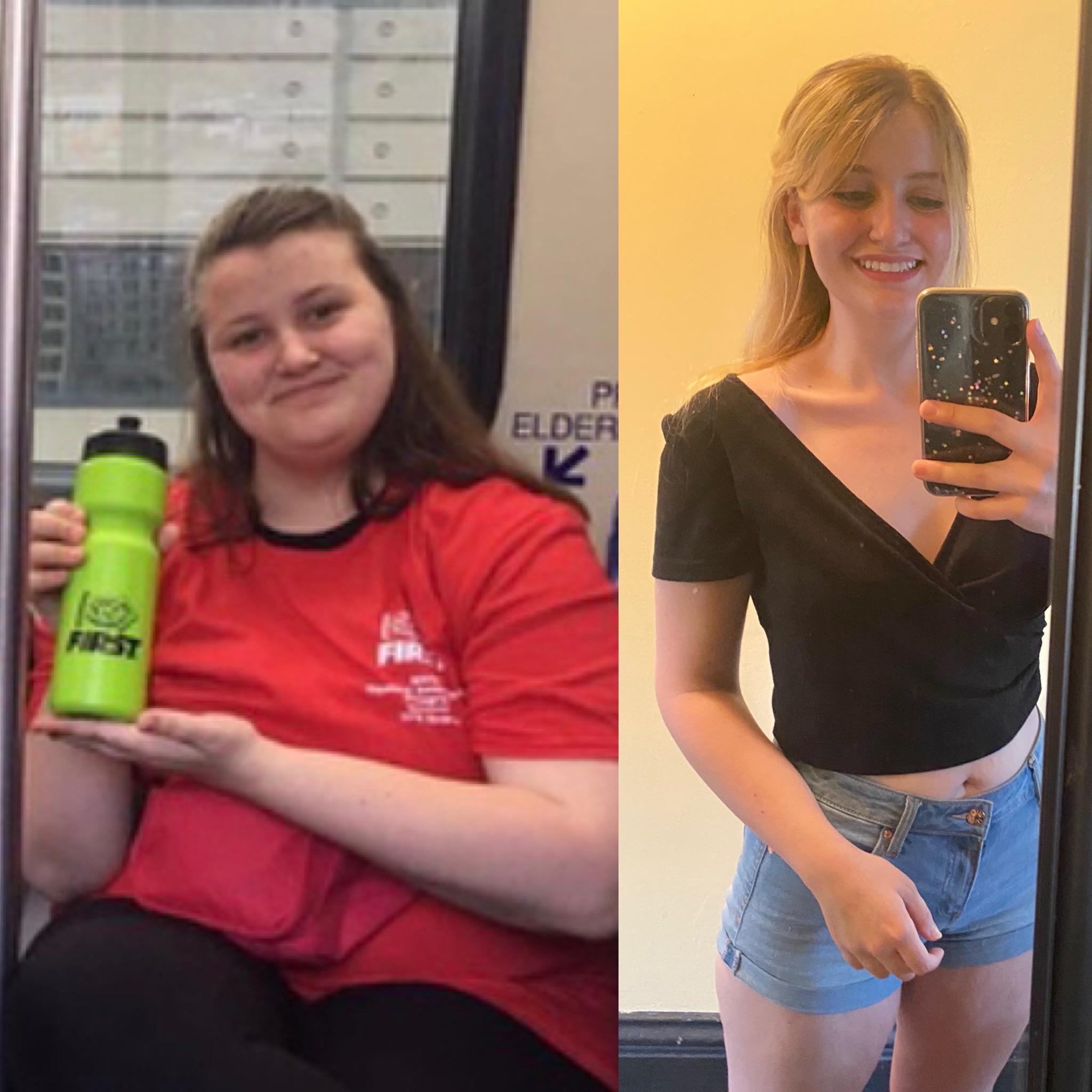 5'7 Female Before and After 85 lbs Fat Loss 220 lbs to 135 lbs