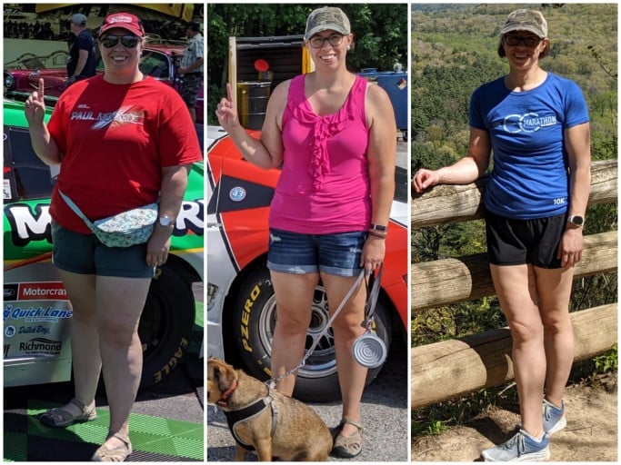 F/35/5'9" [275lbs > 150lbs = 125lbs lost] (2 1/2 years weight loss, 6 months maintenance). Pics are 275lbs to 200lbs to 150lbs or winded from a dozen steps to running a 10k in 61 minutes.