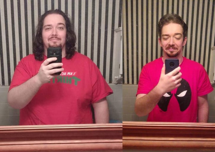 M/33/6'3" [394>232=162 lost] ( 2 years) Went from a 5XL shirt to an XL shirt