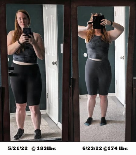 5'4 Female Progress Pics of 32 lbs Muscle Gain 183 lbs to 215 lbs