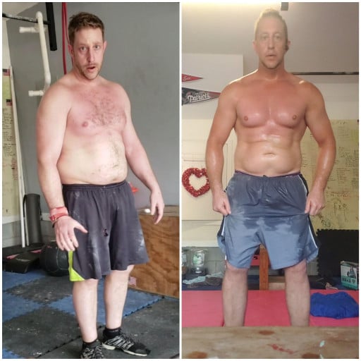 Before and After 22 lbs Fat Loss 5 feet 8 Male 220 lbs to 198 lbs