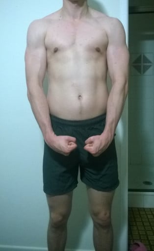 A before and after photo of a 6'2" male showing a snapshot of 183 pounds at a height of 6'2