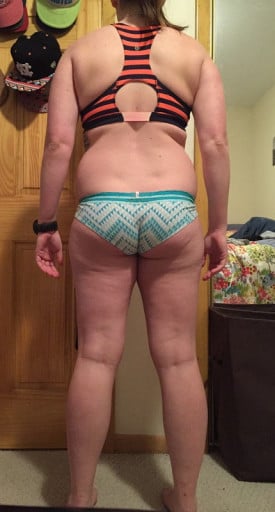 A before and after photo of a 5'9" female showing a snapshot of 179 pounds at a height of 5'9