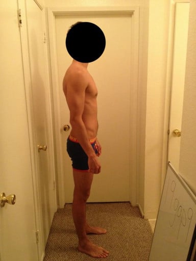A before and after photo of a 6'1" male showing a snapshot of 160 pounds at a height of 6'1