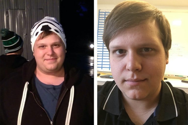 A picture of a 5'7" male showing a weight loss from 328 pounds to 278 pounds. A respectable loss of 50 pounds.